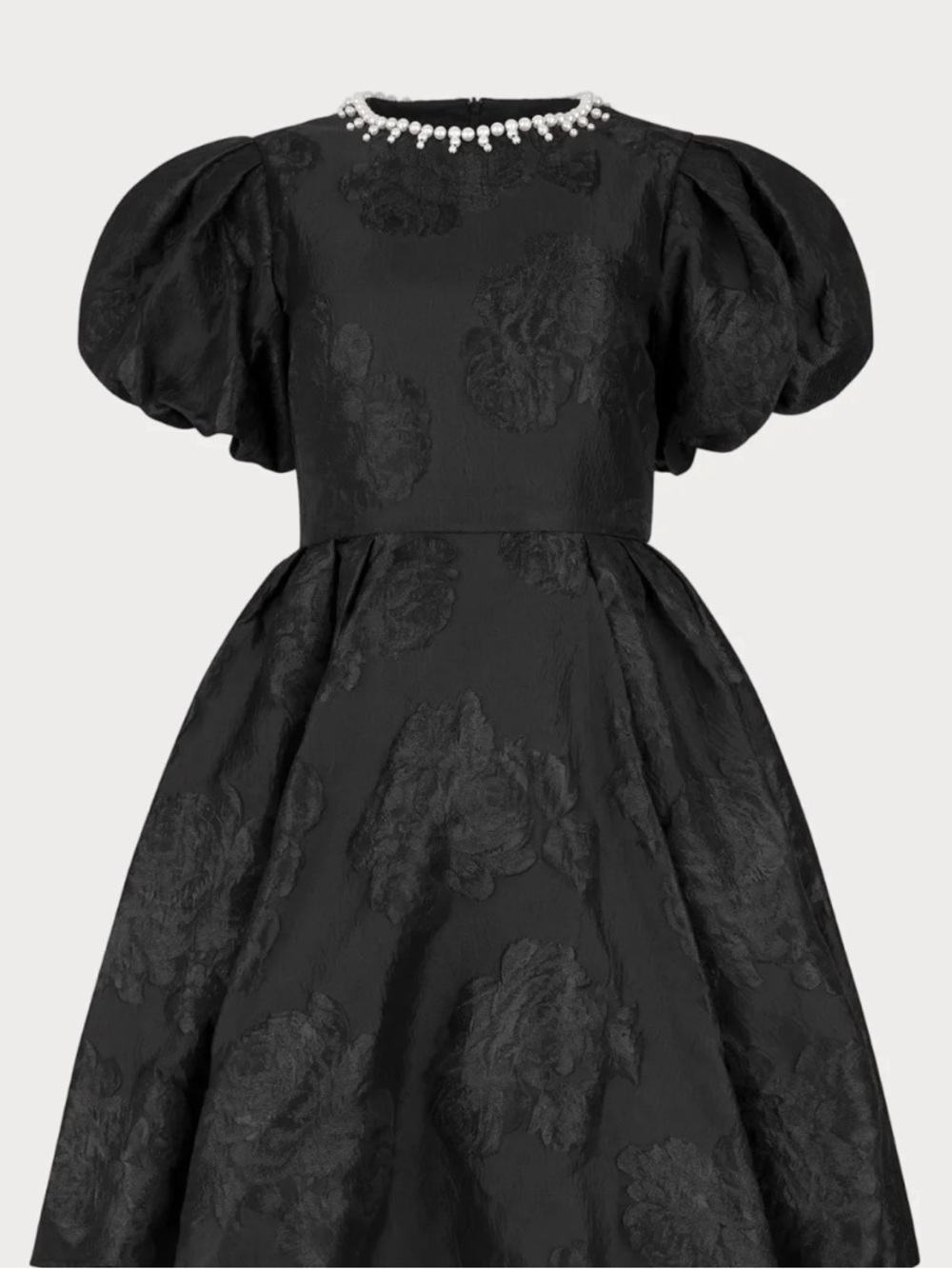 Jessakae Black Angelina Puff-Sleeve Jacquard Dress W/Pearl Neckline Sz 2XL- EUC